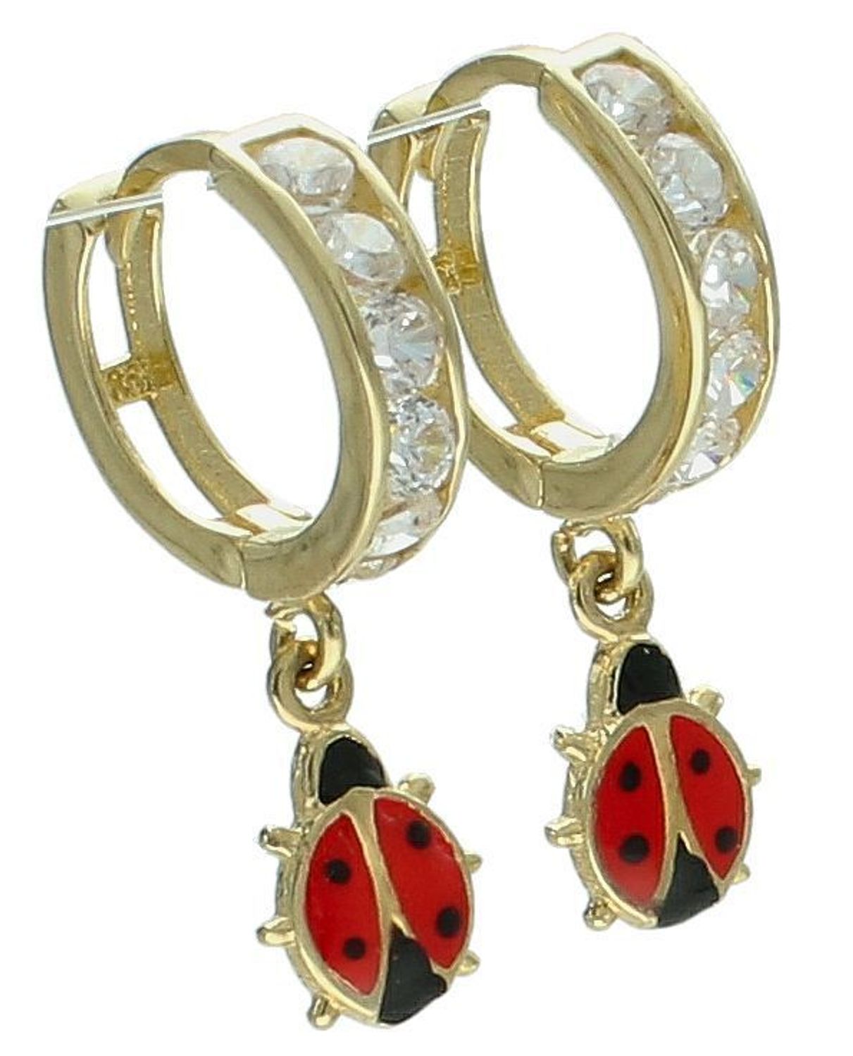 Kolczyki złote 585 z cyrkoniami i wiszącymi biedronkami KL 7885 wykonane z czerwonej emalii, wykonane ze złota próby 585 o wadze 1,80 grama idealnie będą prezentowały się 2.jpg